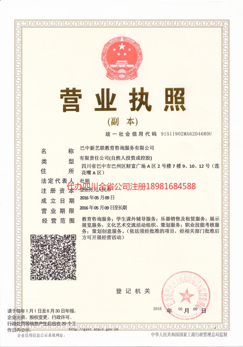 宜宾宜宾新亿联教育咨询服务有限公司